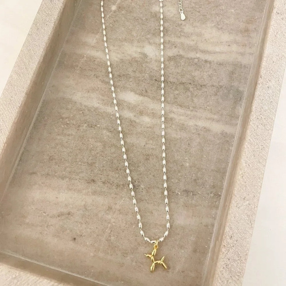 925 Sterling Silver Dainty Bead Necklace Balloon Dog Necklace - Picture 5 of 8